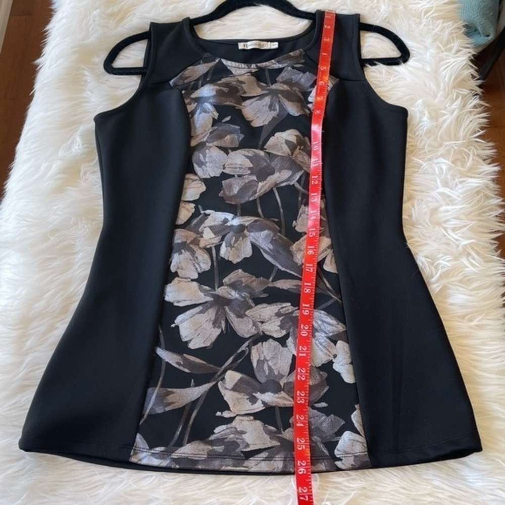 Rickis Black Metallic Silver Floral Sleeveless Fitted Shell Tank Top Size S - Picture 7 of 9